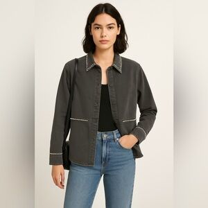 Zara Gray Denim‎ Crystal Embellished Jean Jacket Sz. S